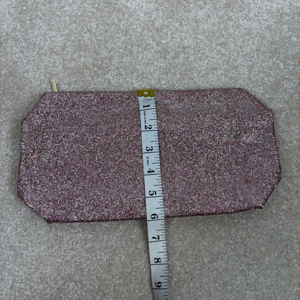 Lancome Glitter Cosmetic Bag Pouch Pink Rose Gold Zipper Makeup Organizer Travel